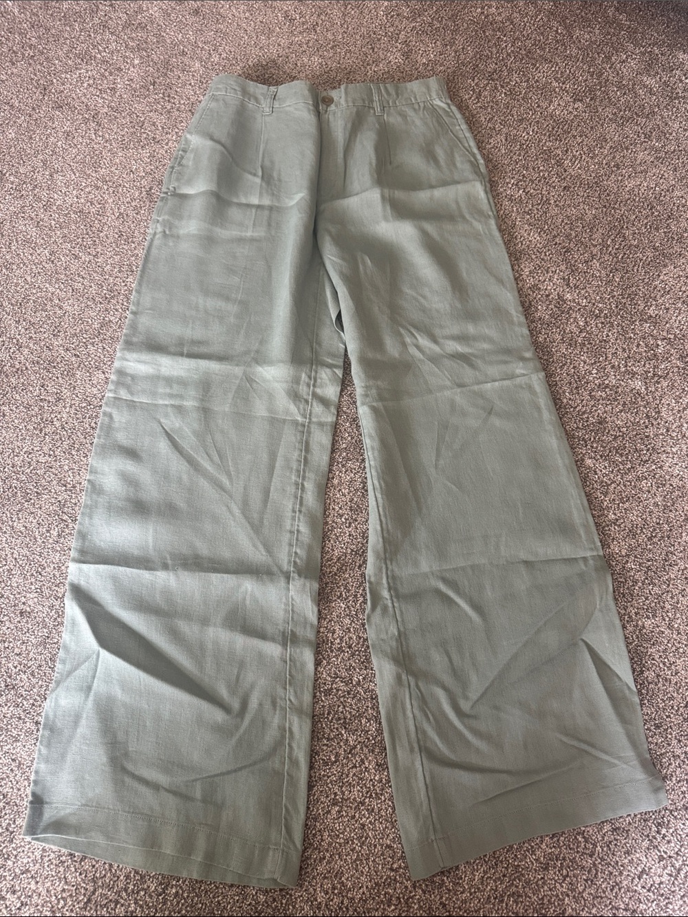 Lands' End Wide Leg Linen Pants in Lily Pad Green